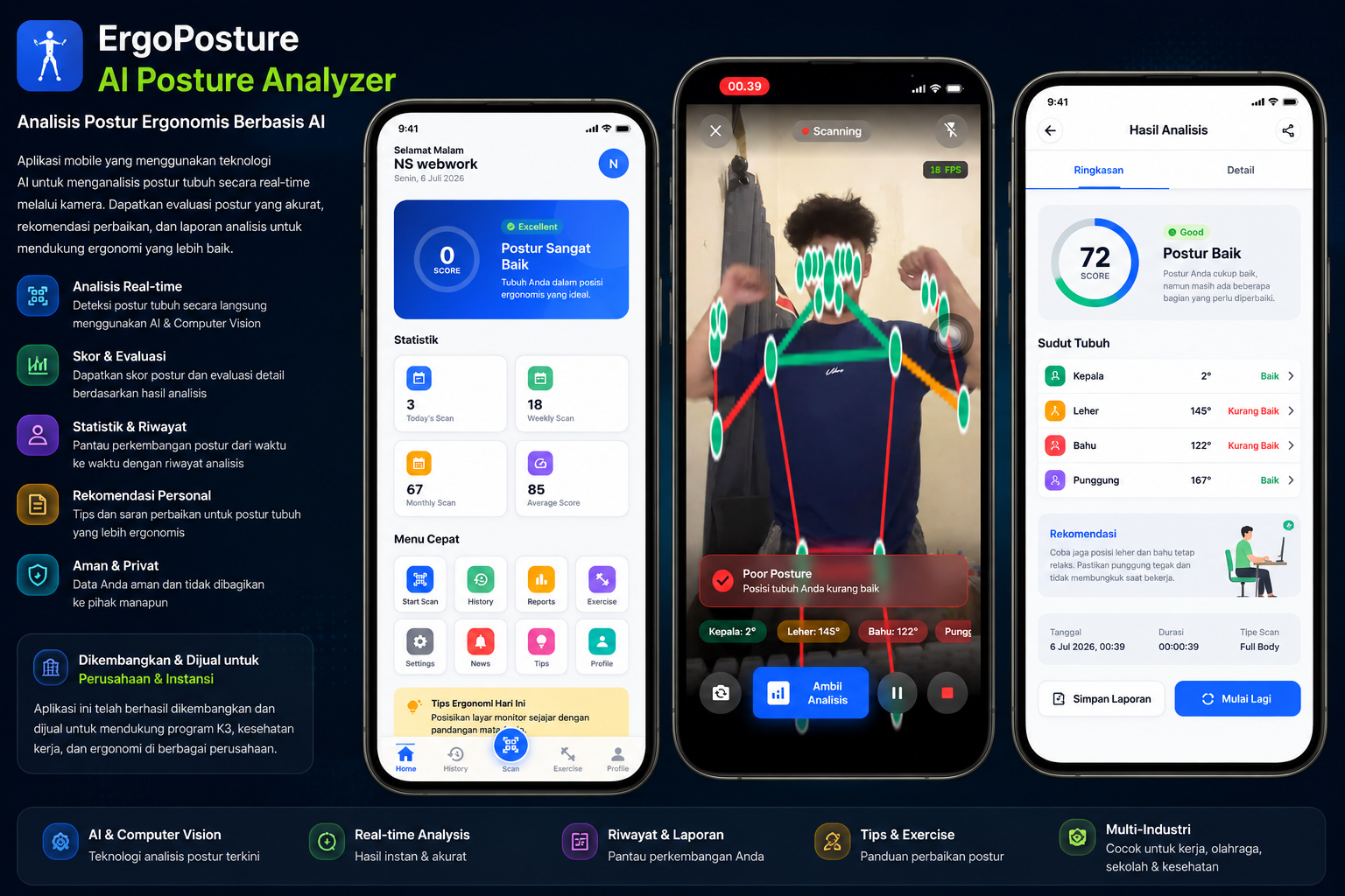 Aplikasi Mobail ErgoPosture – AI Ergonomic Posture Analyzer